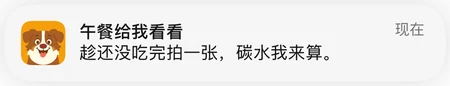 Carbo-AI 的 iOS 通知：午餐给我看看——趁还没吃完拍一张，碳水我来算。